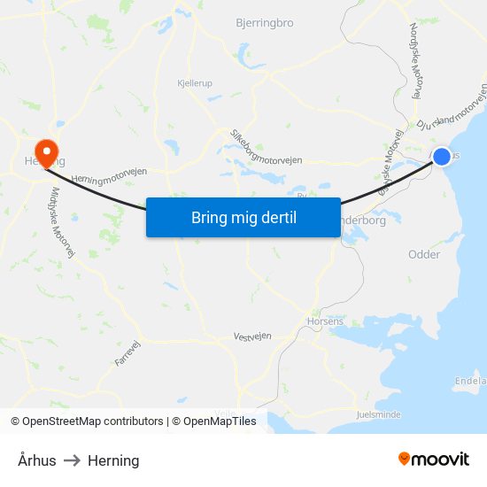 Århus to Herning map