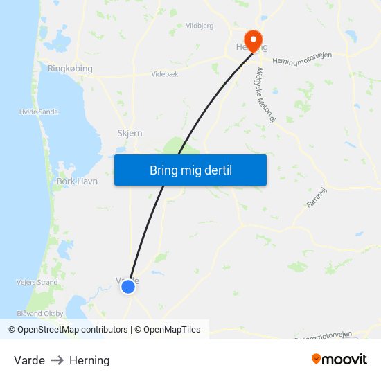 Varde to Herning map