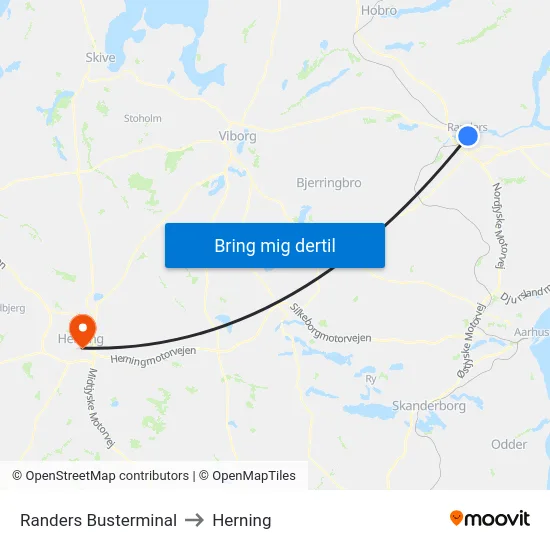 Randers Busterminal to Herning map