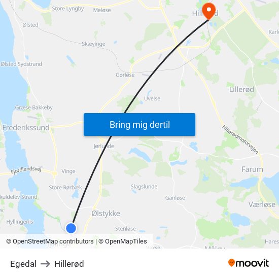 Egedal to Hillerød map