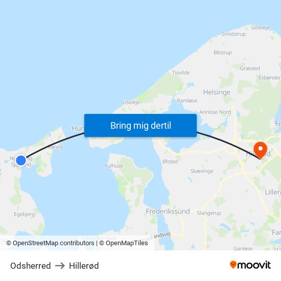Odsherred to Hillerød map