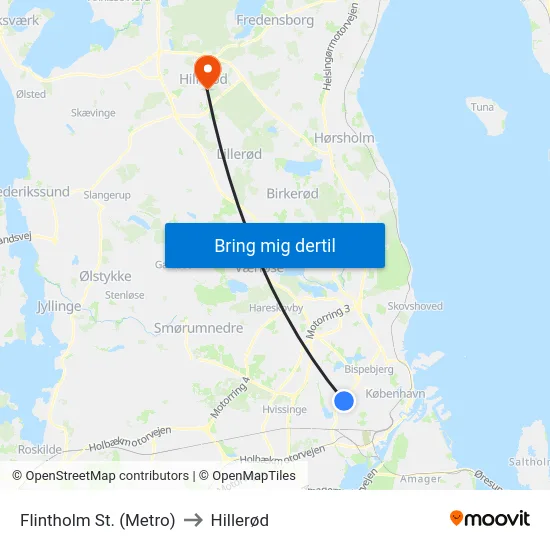 Flintholm St. (Metro) to Hillerød map