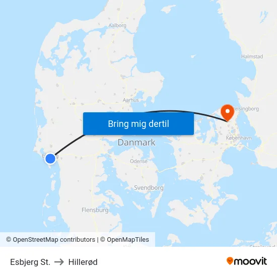Esbjerg St. to Hillerød map