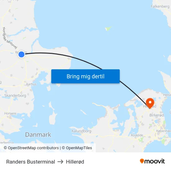 Randers Busterminal to Hillerød map