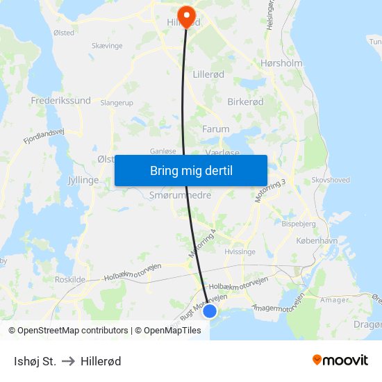 Ishøj St. to Hillerød map