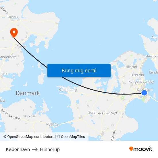 København to Hinnerup map