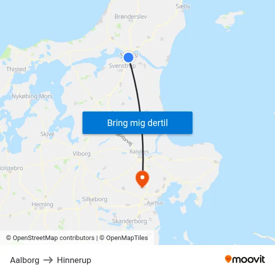 Aalborg to Hinnerup map