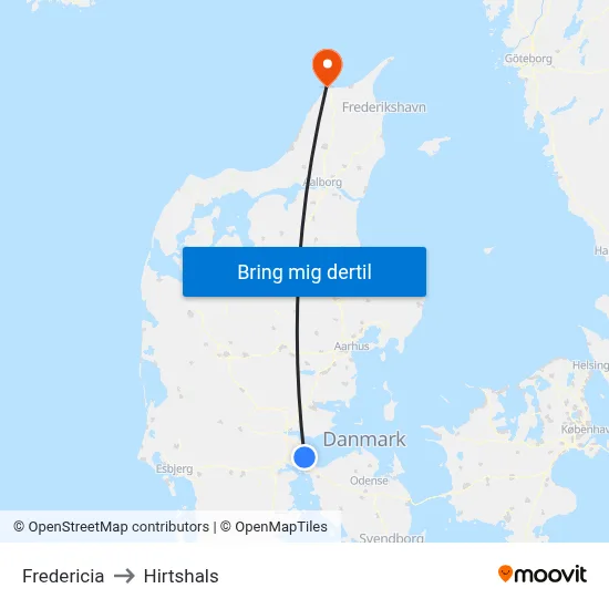 Fredericia to Hirtshals map