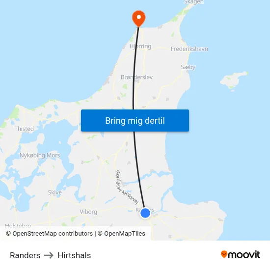 Randers to Hirtshals map