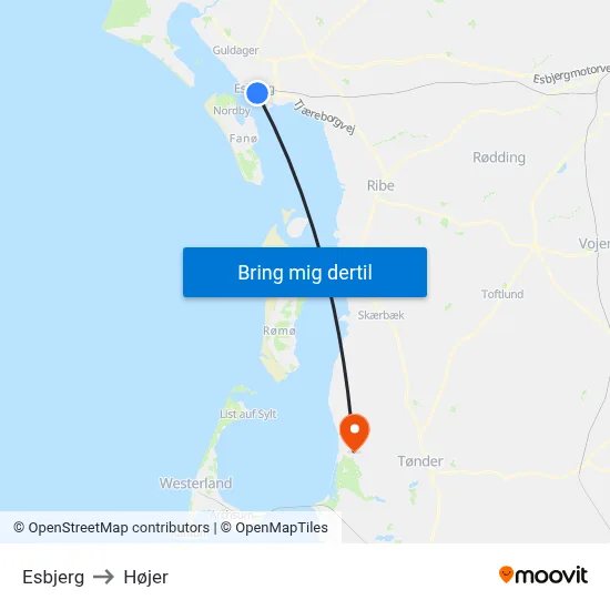 Esbjerg to Højer map