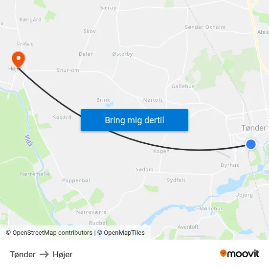Tønder to Højer map