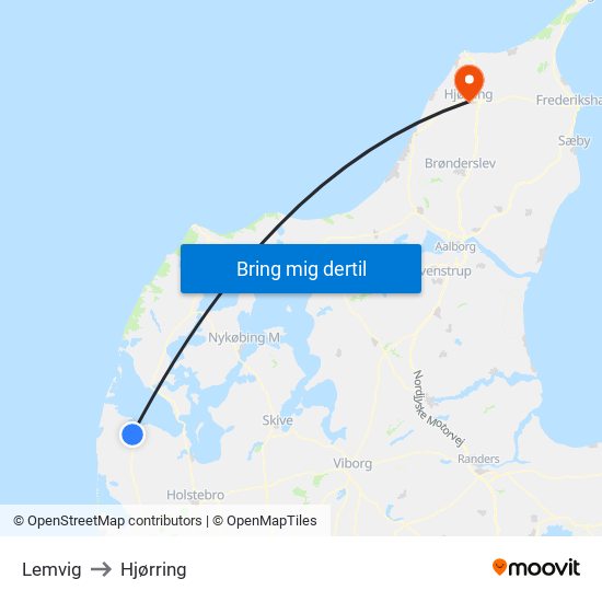 Lemvig to Hjørring map