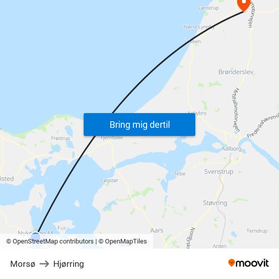 Morsø to Hjørring map