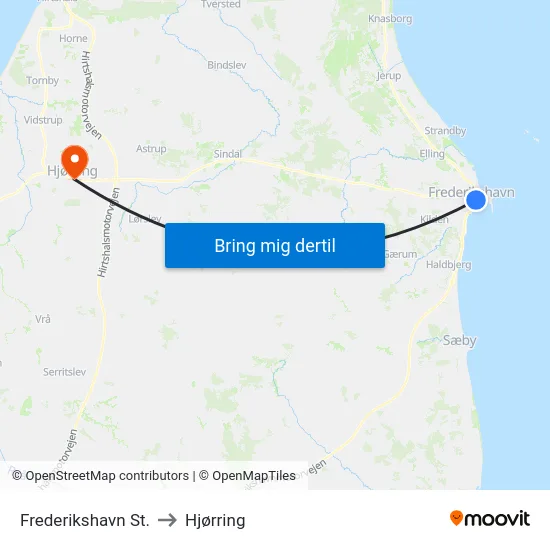Frederikshavn St. to Hjørring map