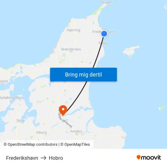 Frederikshavn to Hobro map