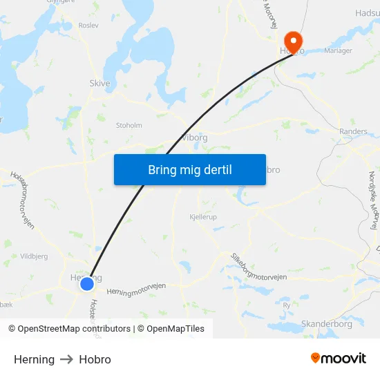 Herning to Hobro map