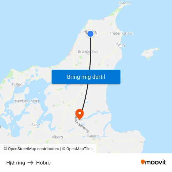 Hjørring to Hobro map
