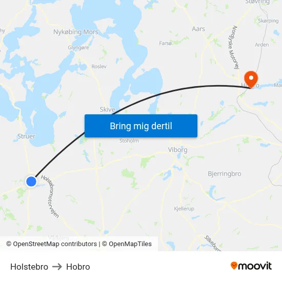 Holstebro to Hobro map