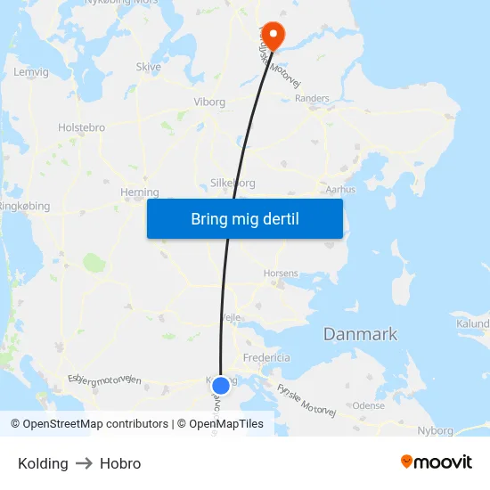 Kolding to Hobro map