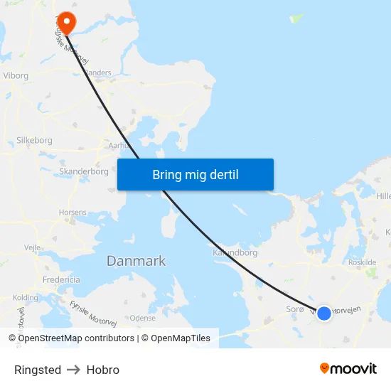 Ringsted to Hobro map