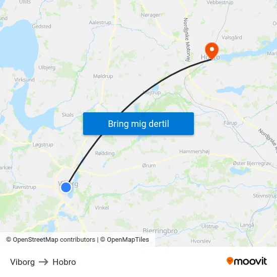 Viborg to Hobro map