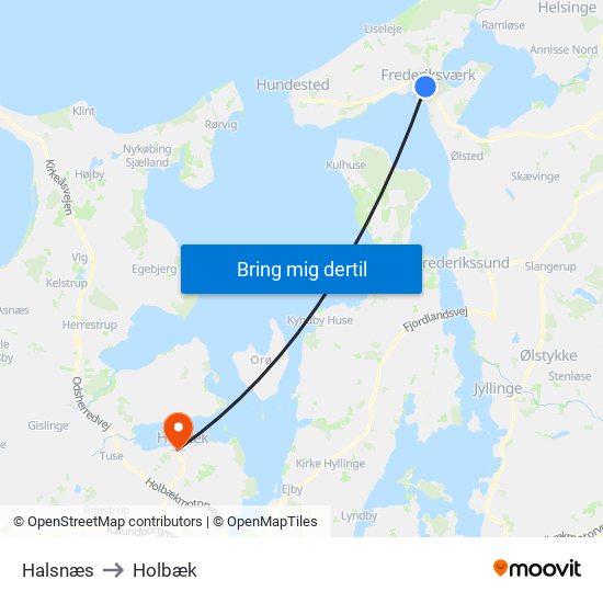 Halsnæs to Holbæk map