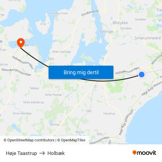 Høje Taastrup to Holbæk map