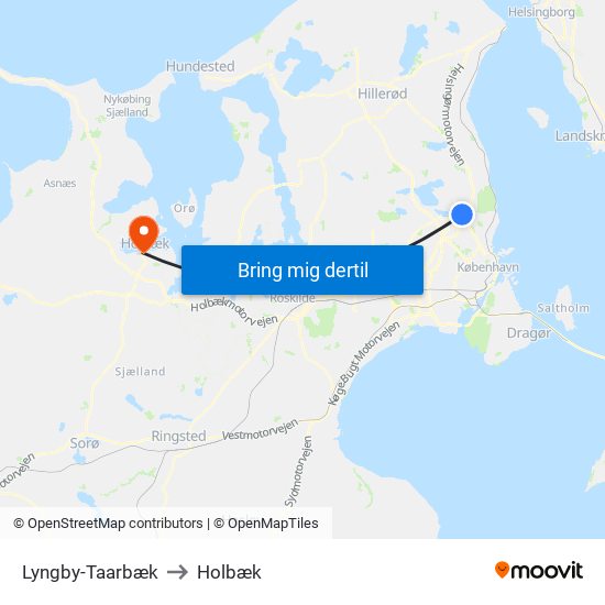 Lyngby-Taarbæk to Holbæk map