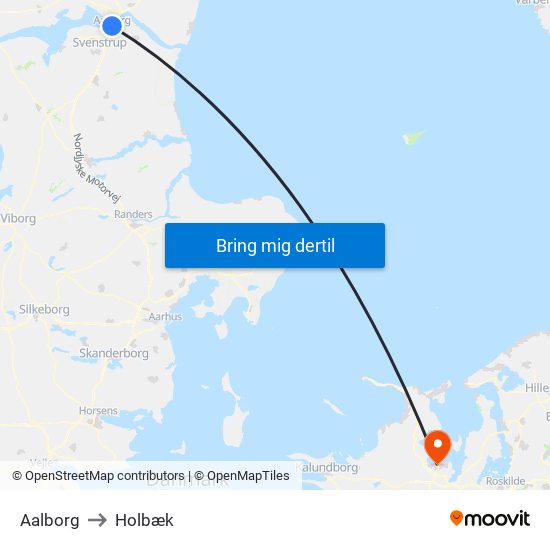 Aalborg to Holbæk map