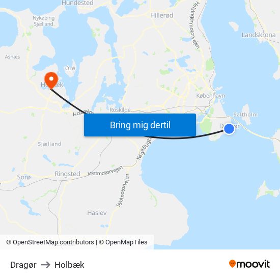 Dragør to Holbæk map