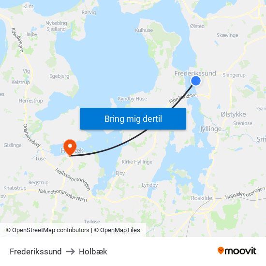 Frederikssund to Holbæk map