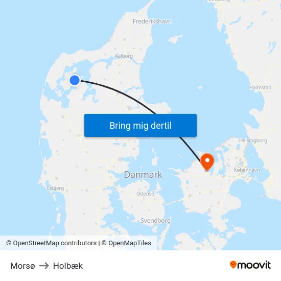 Morsø to Holbæk map