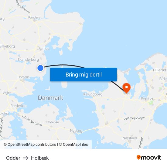 Odder to Holbæk map