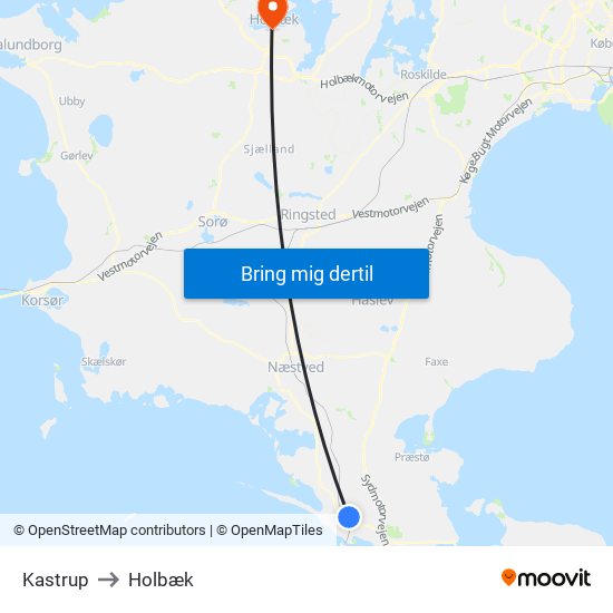 Kastrup to Holbæk map