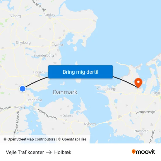 Vejle Trafikcenter to Holbæk map