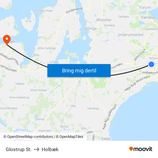 Glostrup St. to Holbæk map