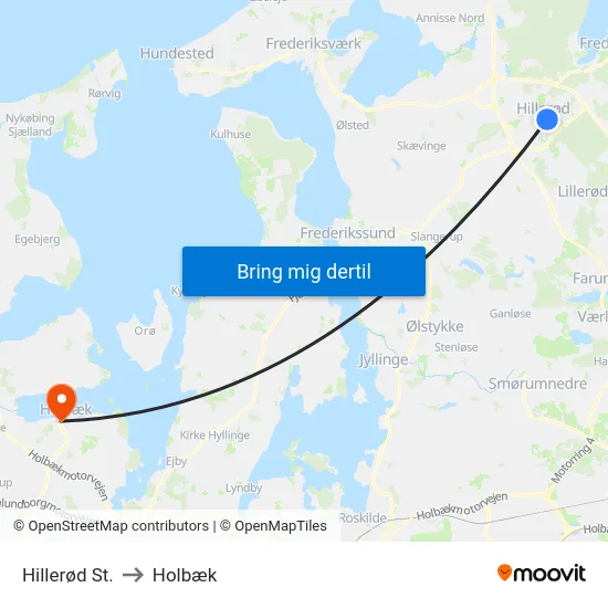 Hillerød St. to Holbæk map