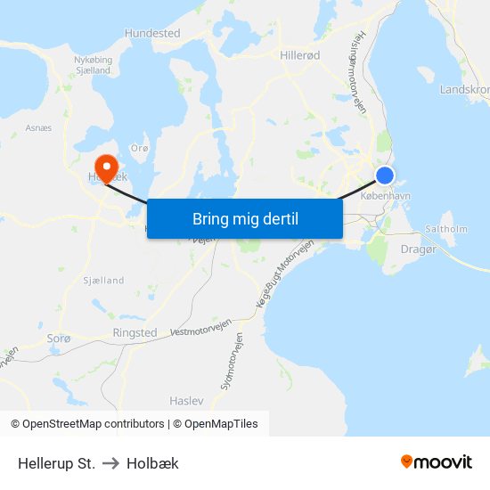 Hellerup St. to Holbæk map