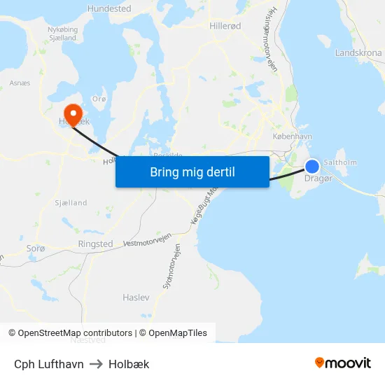 Cph Lufthavn to Holbæk map