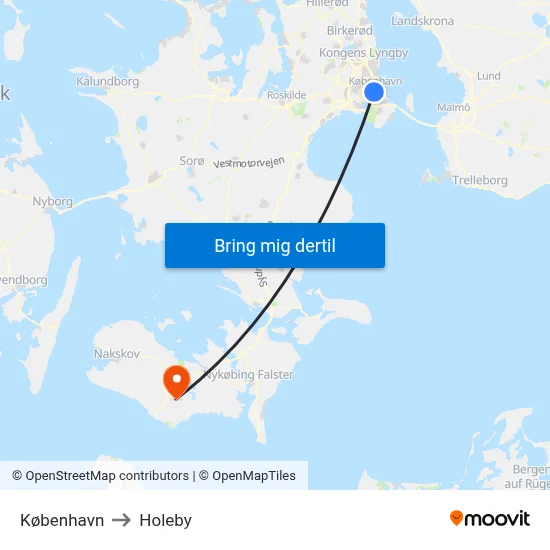 København to Holeby map
