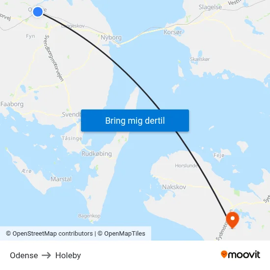 Odense to Holeby map