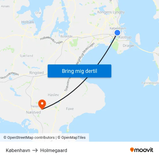 København to Holmegaard map