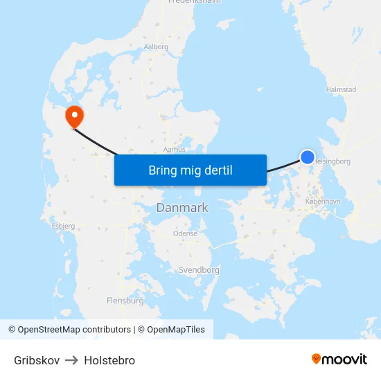 Gribskov to Holstebro map