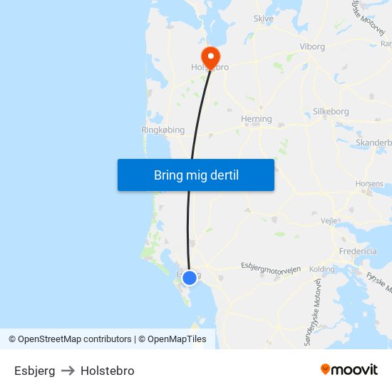 Esbjerg to Holstebro map