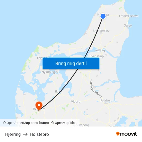Hjørring to Holstebro map