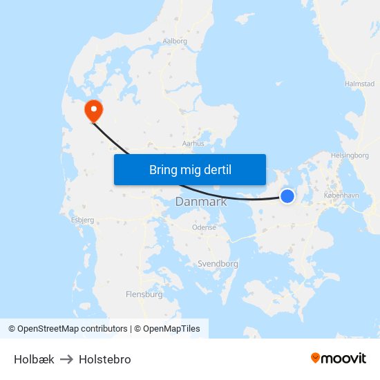 Holbæk to Holstebro map