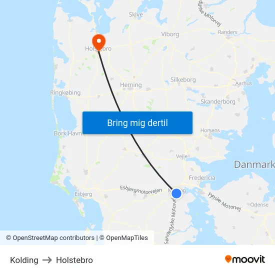 Kolding to Holstebro map
