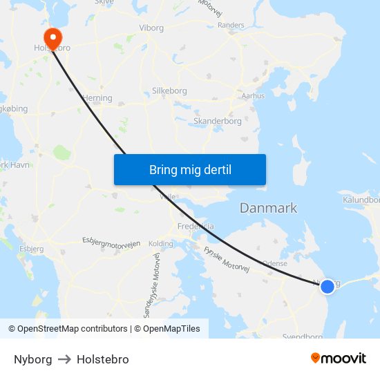 Nyborg to Holstebro map