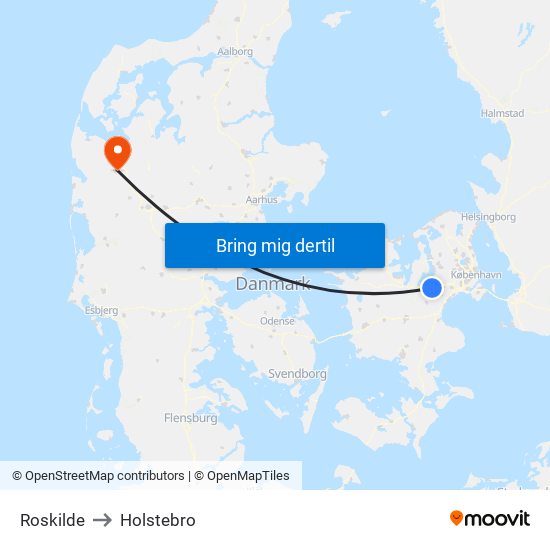 Roskilde to Holstebro map