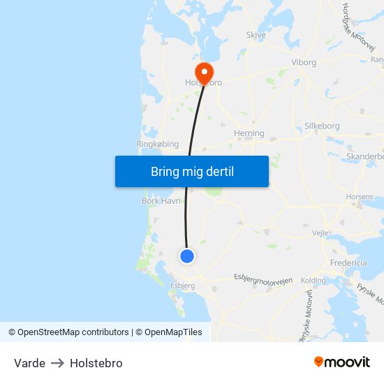 Varde to Holstebro map